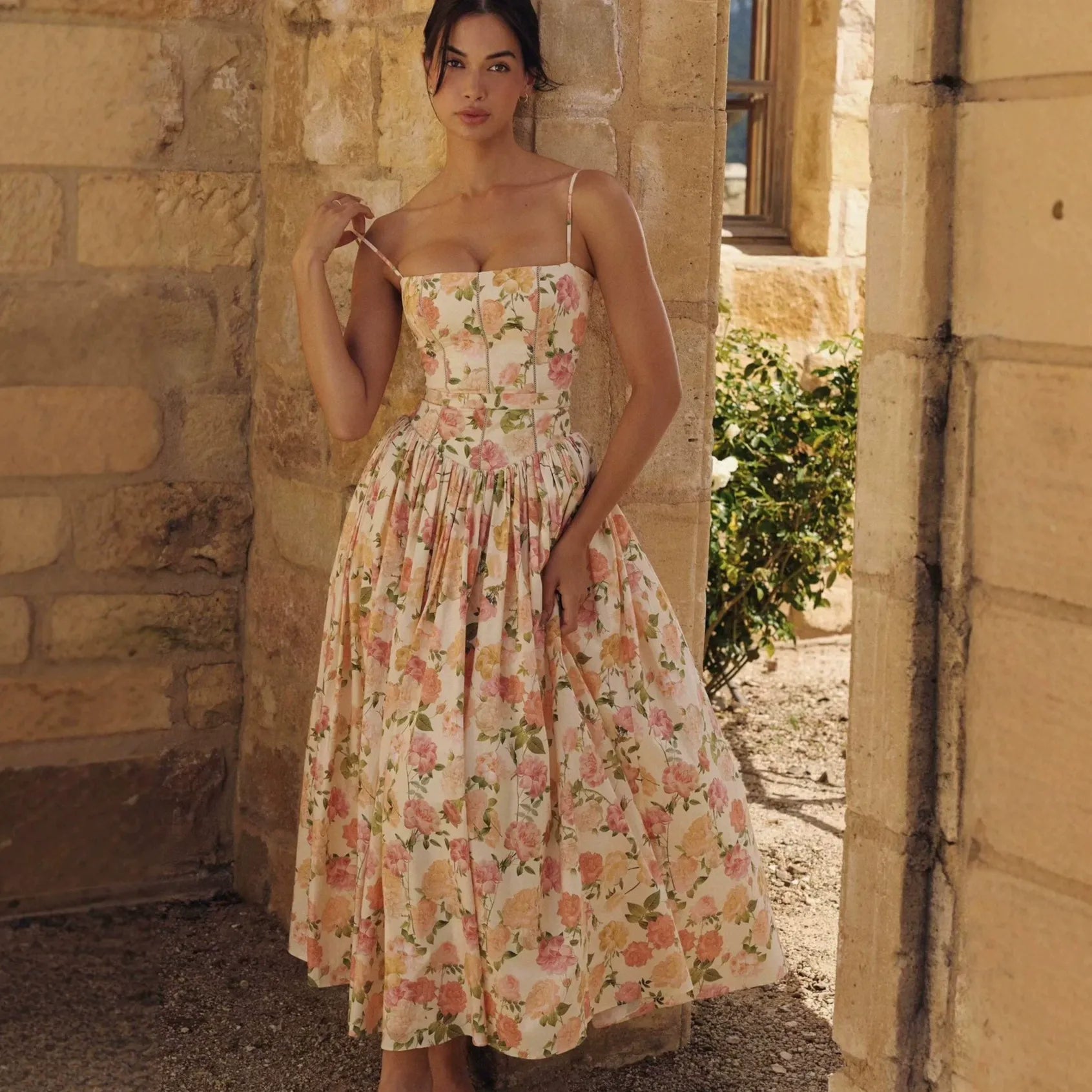 Naida Floral Corset Maxi Dress