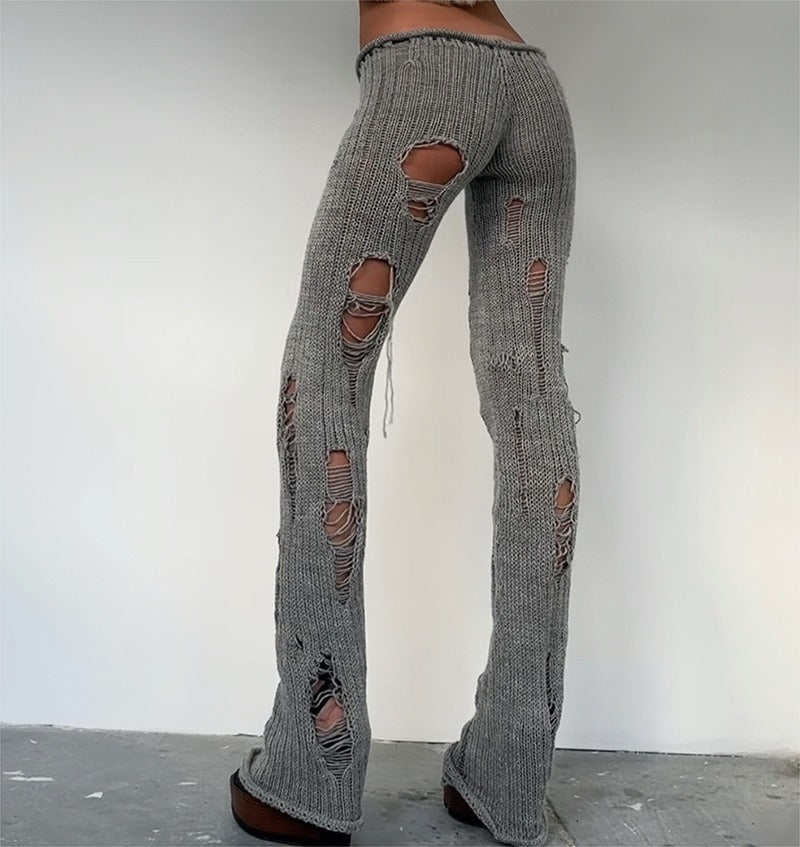 Narin Distressed Knit Flare Pants