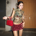 Selia Sheer Floral Mandarin Collar Top