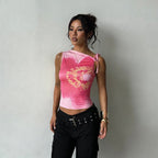 Eleni Floral One Shoulder Mesh Top