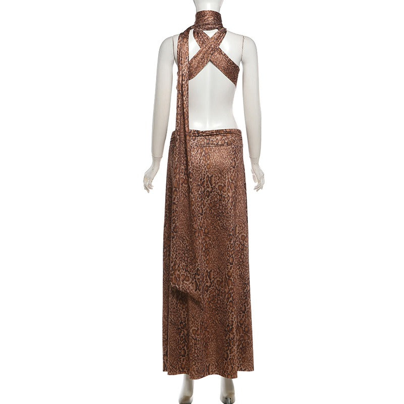 Rosena Snake Print Halter Maxi Dress