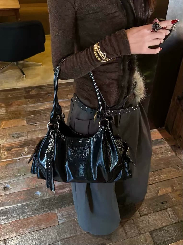 Xenia Vintage Waxed Leather Motorcycle Tote Bag
