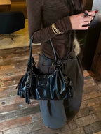 Xenia Vintage Waxed Leather Motorcycle Tote Bag