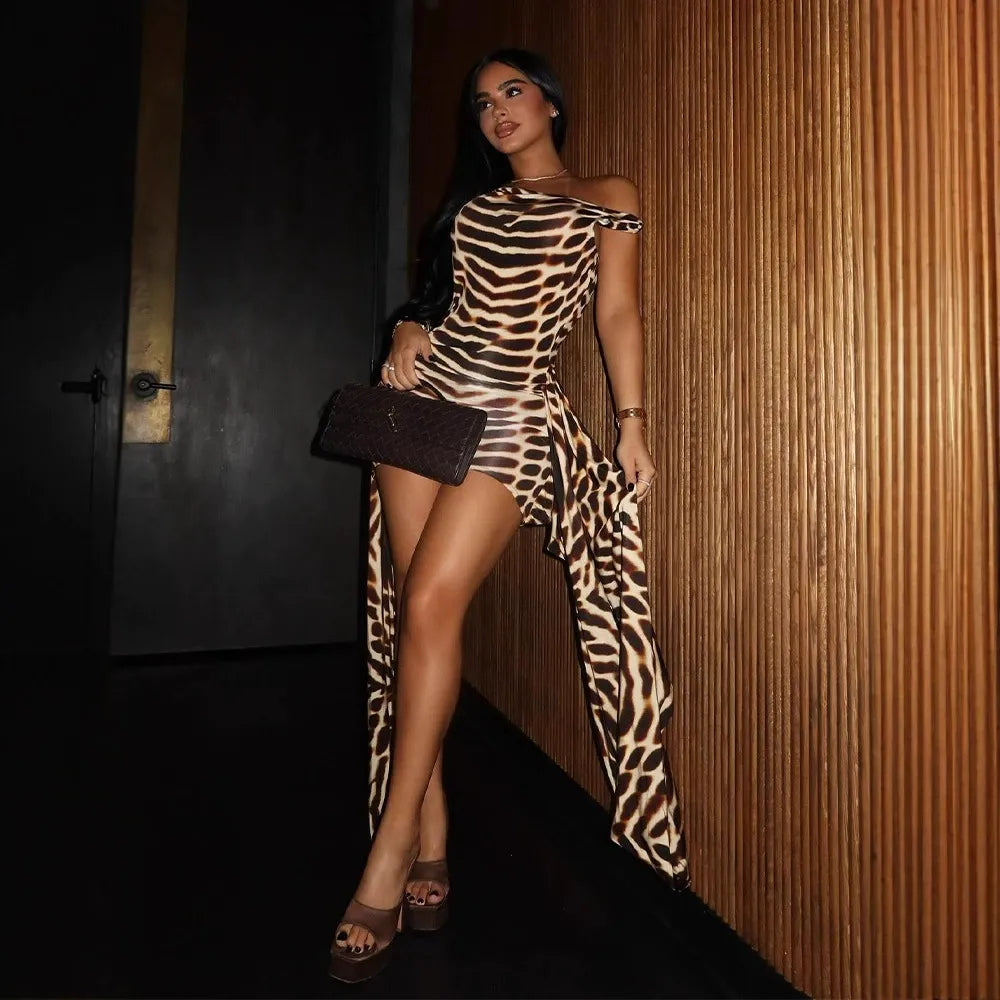 Narel Zebra Print Asymmetric Mini Dress