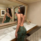 Minara Sage Green Floral Open-Back Maxi Dress