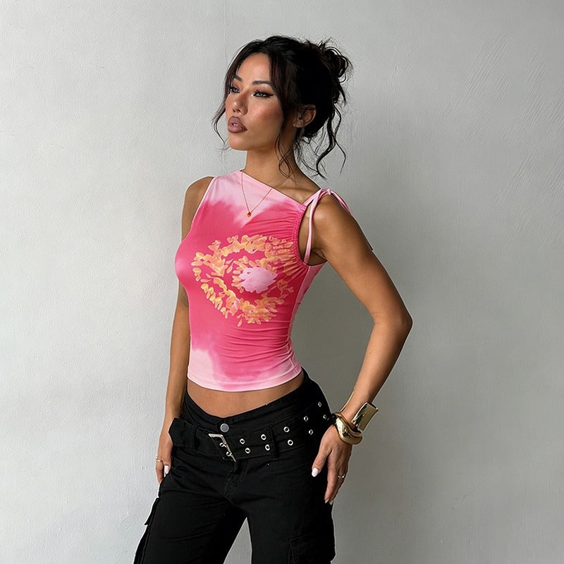 Eleni Floral One Shoulder Mesh Top