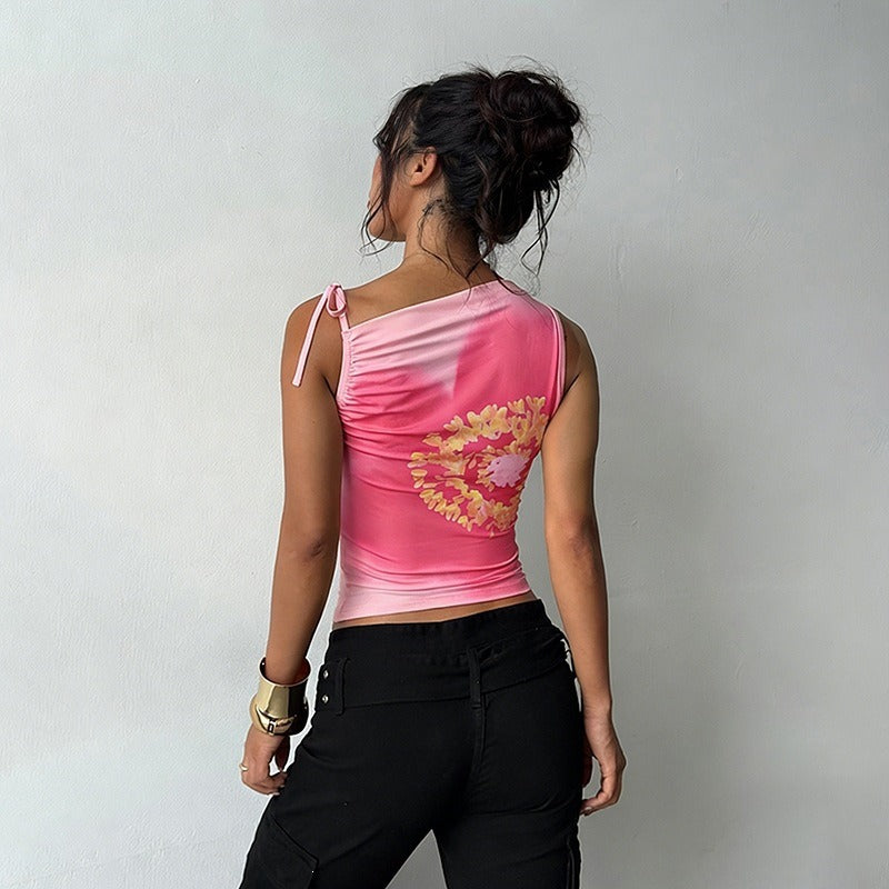 Eleni Floral One Shoulder Mesh Top
