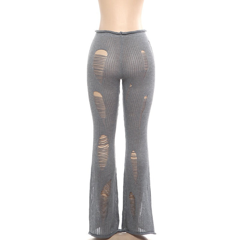 Narin Distressed Knit Flare Pants