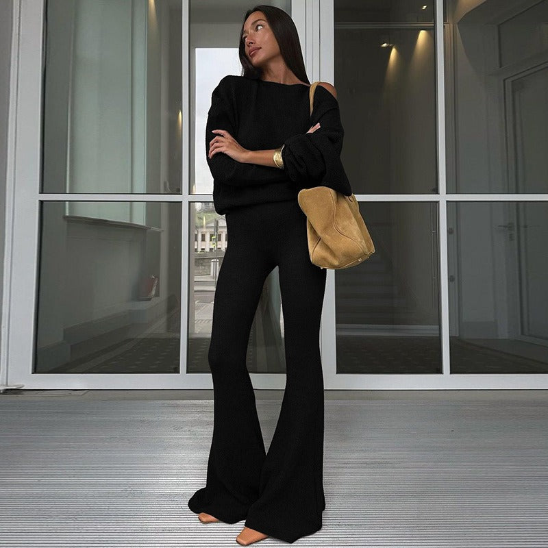 Knit Top & Flared Pants Set