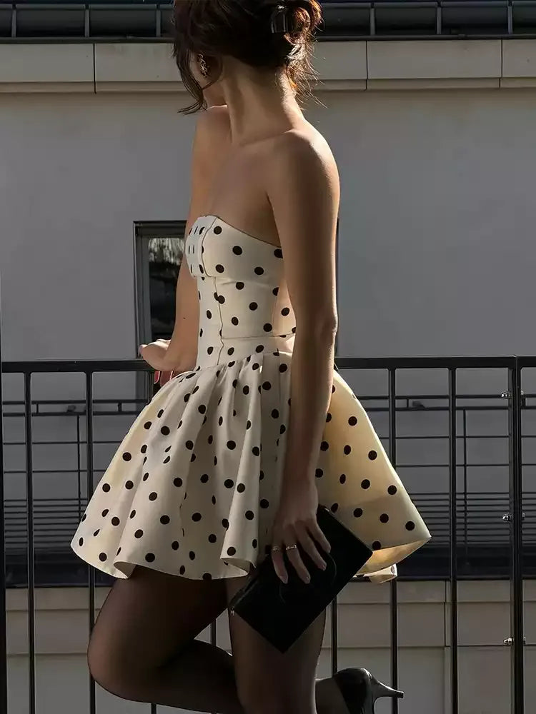 Gemma Vintage Polka Dot Strapless Mini Dress