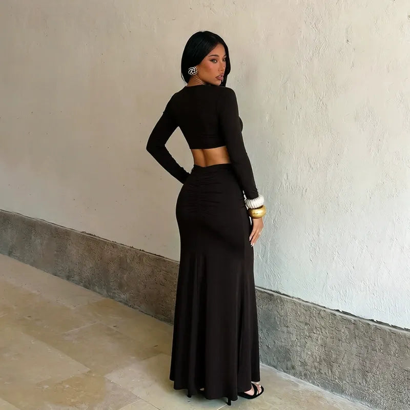 Daria Draped Long-Sleeve Maxi Dress