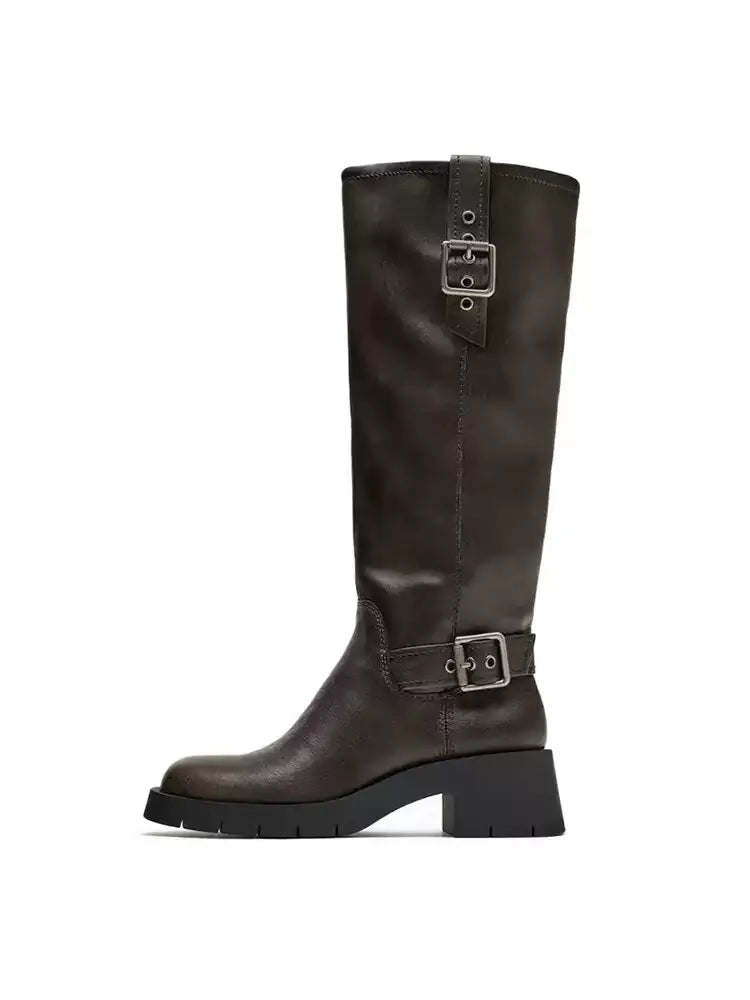 Matilda Vintage Buckle Knee-High Boots