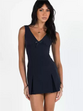 Leona V-Neck Pleated Mini Dress