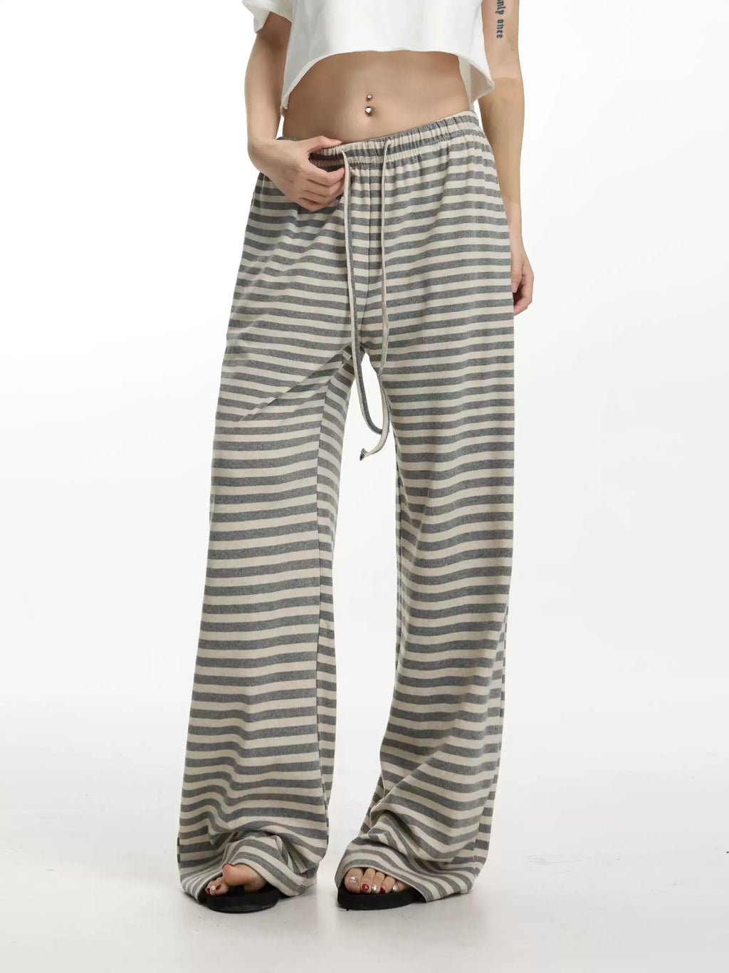Yvette Striped Wide-Leg Drawstring Pants