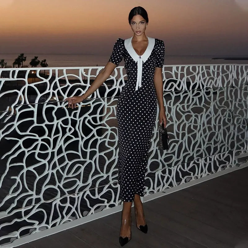 Phoebe Polka Dot Contrast Collar Midi Dress
