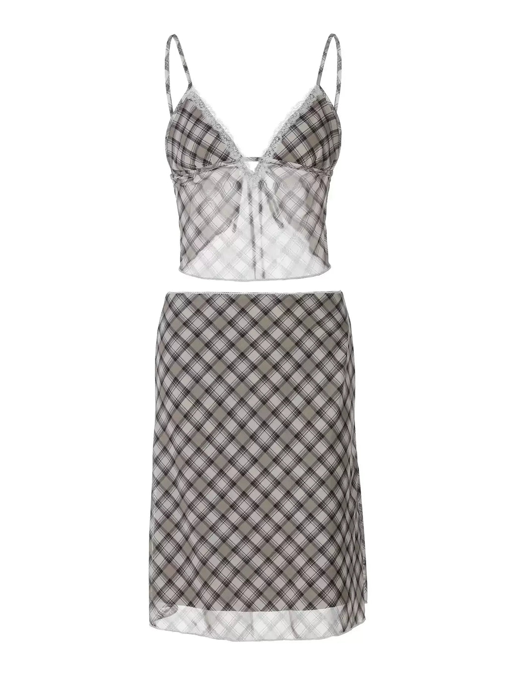 Karina Plaid Lace Trim Two-Piece Skirt Set