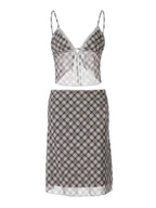 Karina Plaid Lace Trim Two-Piece Skirt Set