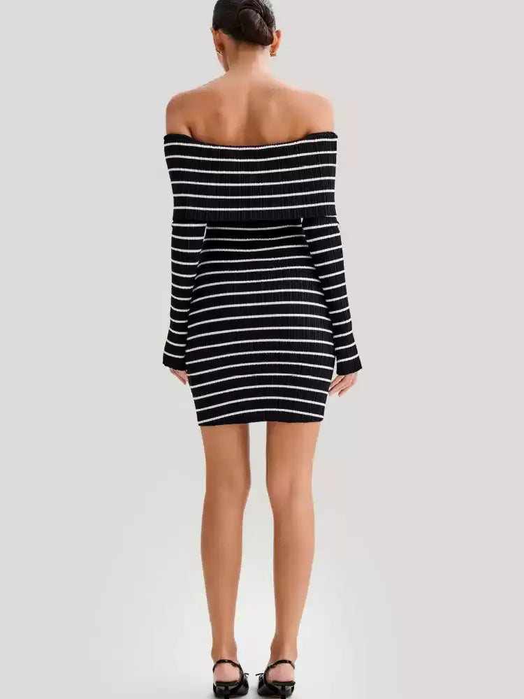 Tiziri Off-Shoulder Striped Knit Mini Dress