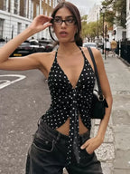 Wren Polka Dot Tie-Front Halter Top
