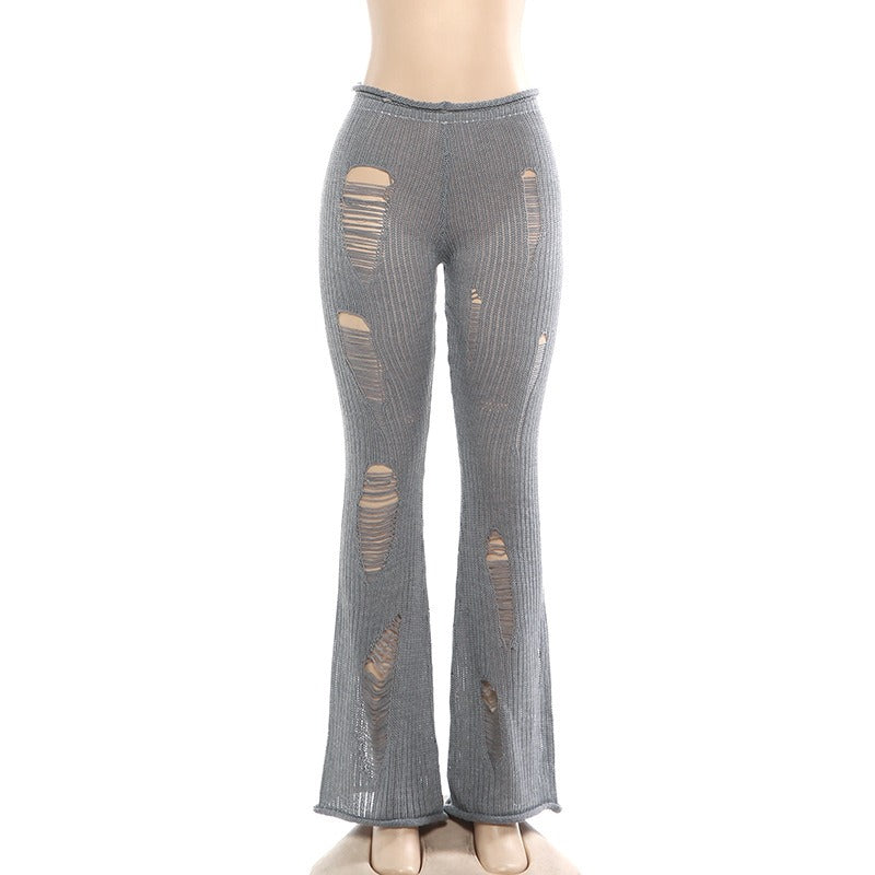 Narin Distressed Knit Flare Pants