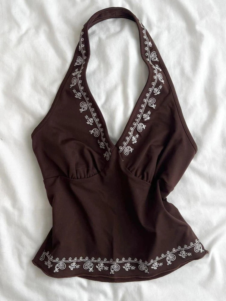 Hallie Embroidered Halter Top
