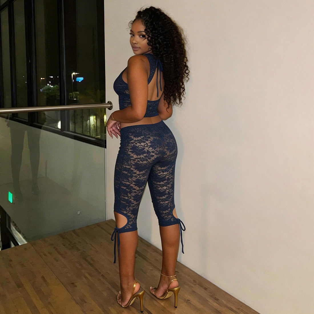 Ysela Lace Tie-Front Two Piece Set