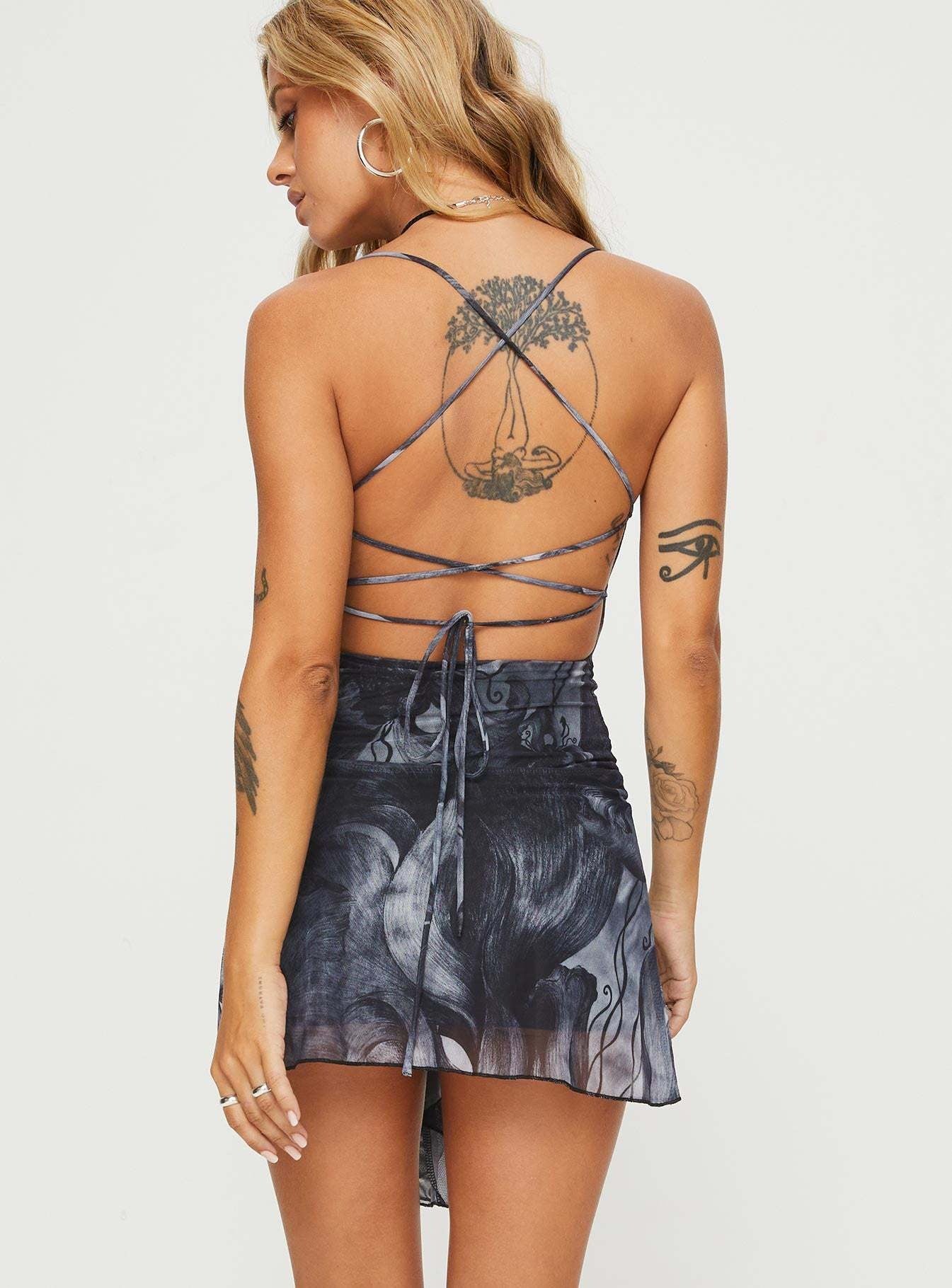 Jovita Printed Lace-Up Mini Dress