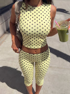Rovena Polka Dot Crop Top & Capri Pants Set