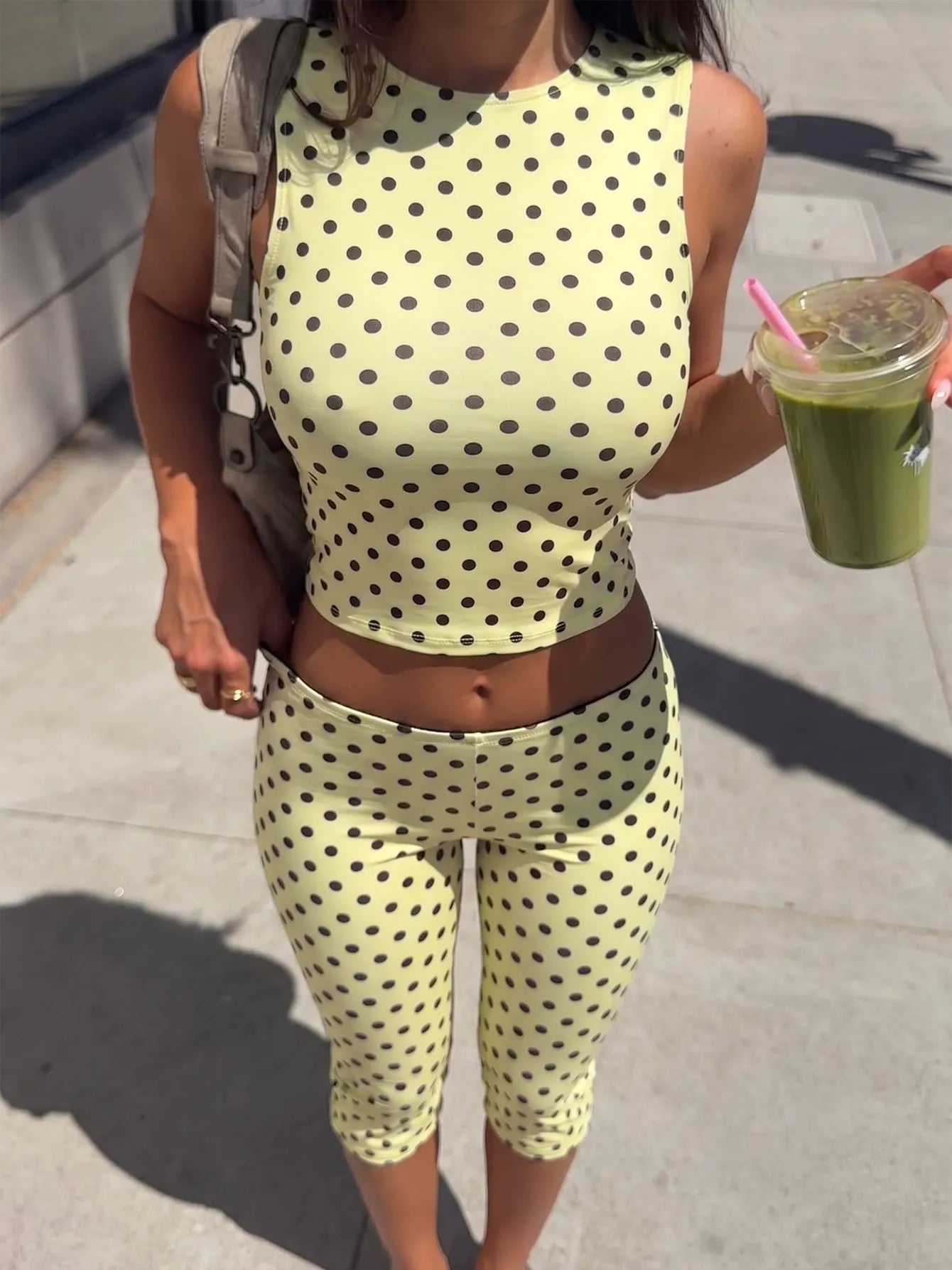 Rovena Polka Dot Crop Top & Capri Pants Set