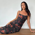 Naelle Black Floral Mesh Cami Midi Dress