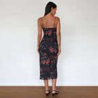 Naelle Black Floral Mesh Cami Midi Dress