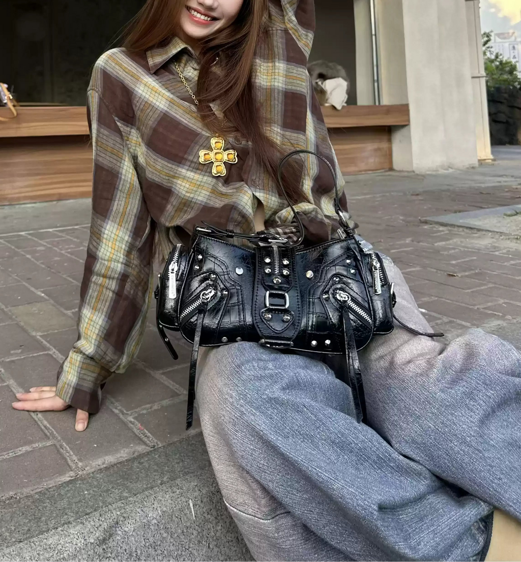 Phoebe Studded Croc-Effect Shoulder Bag