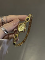 Vintage Oval Gemstone Bracelet Watch
